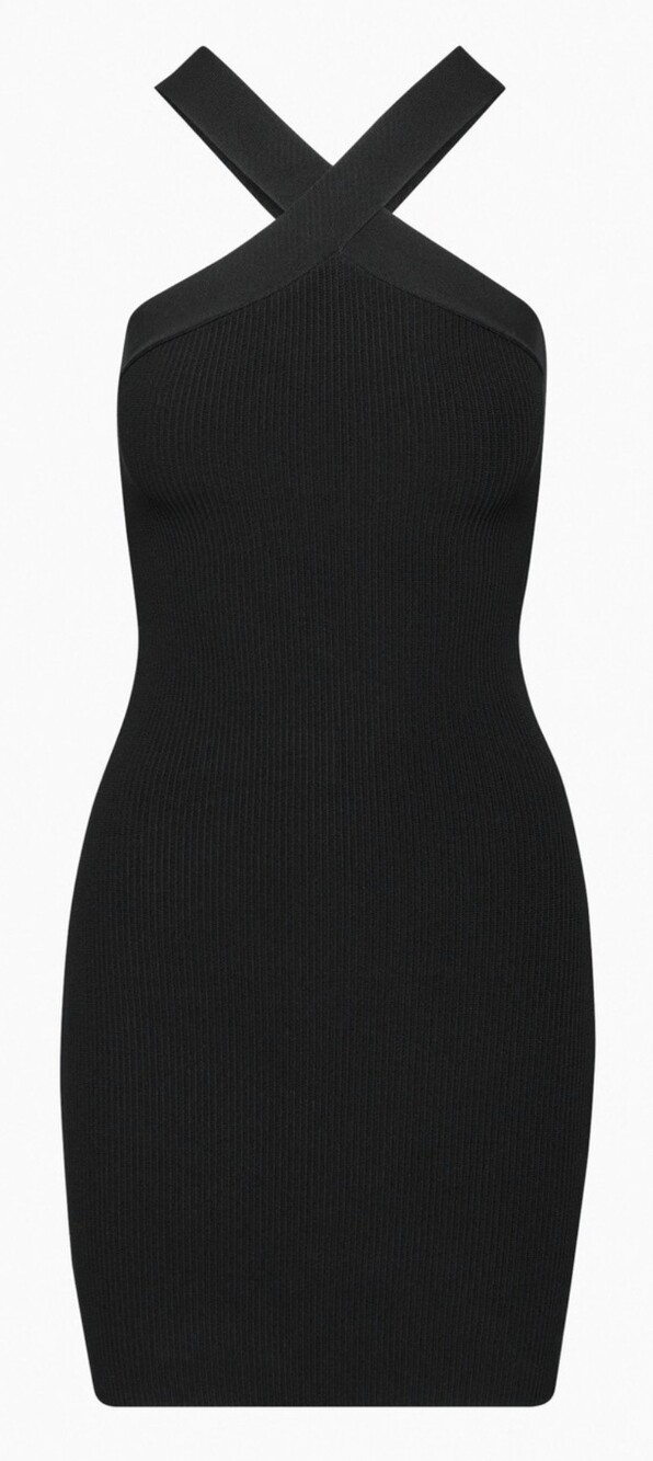 Babaton Ribbed Halter Neck Black Bodycon Dress - XXS